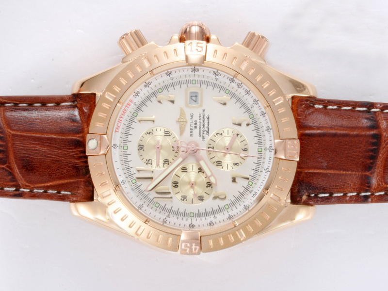 Breitling Windrider Chronomat Evolution Steel 5 Midsize Round Brown Crocodile Leather Strap Watch watches