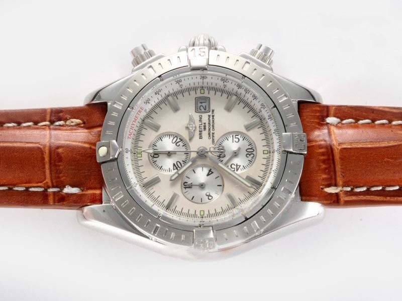 Breitling Windrider Chronomat Evolution Two-Tone Brown Crocodile Leather Strap Round Mens Watch watches