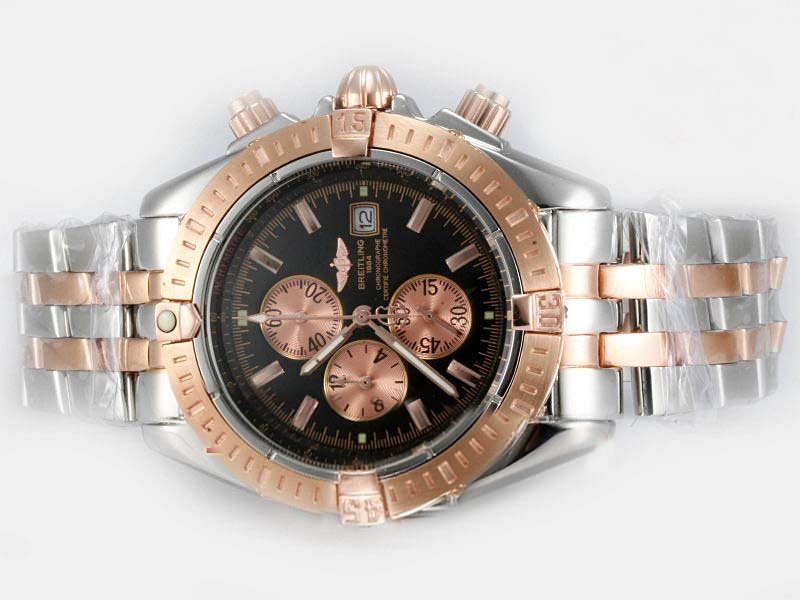 Breitling Windrider Chronomat Evolution Two-Tone Round Black Dial Quartz Chronograph Watch watches