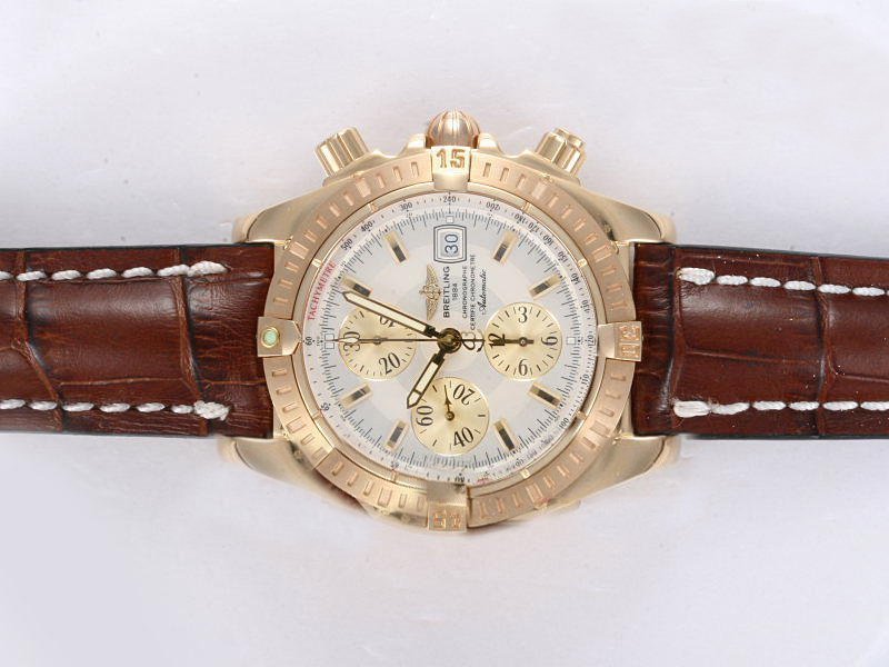 Breitling Windrider Chronomat Evolution Yellow Gold White Dial Round 18K Gold Case Watch watches