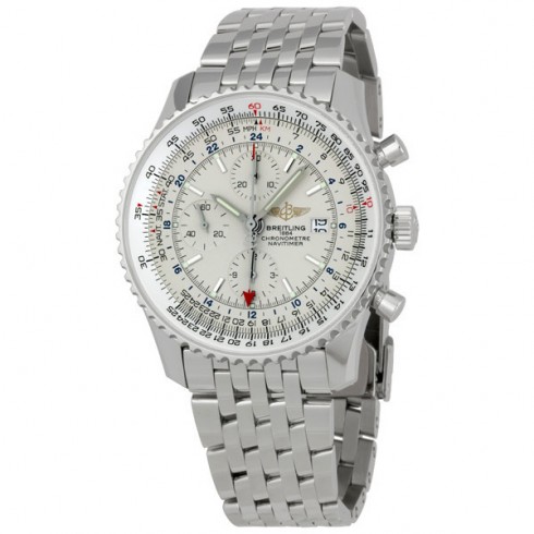 Breitling Navitimer World Men's Stainless Steel Watch with Silver Dial A2432212-G571SS watches