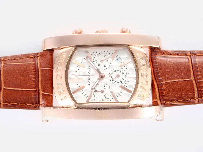 Bvlgari Assioma AA44C13GLDCH Square Brown Cow Leather Strap White Dial Watch watches