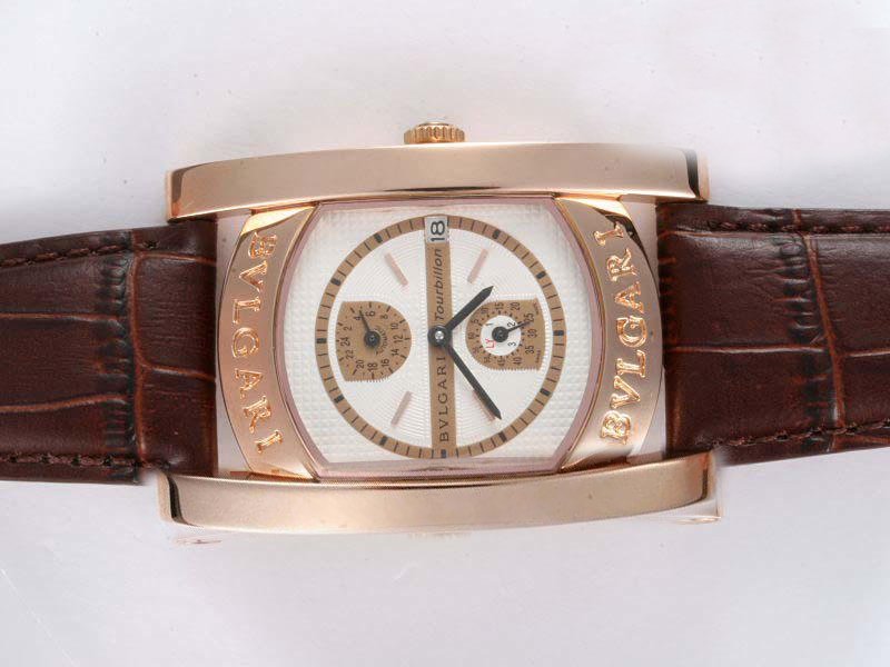 Bvlgari Assioma AA48PLTB Mens Brown Crocodile Leather Strap Rectangle Watch watches