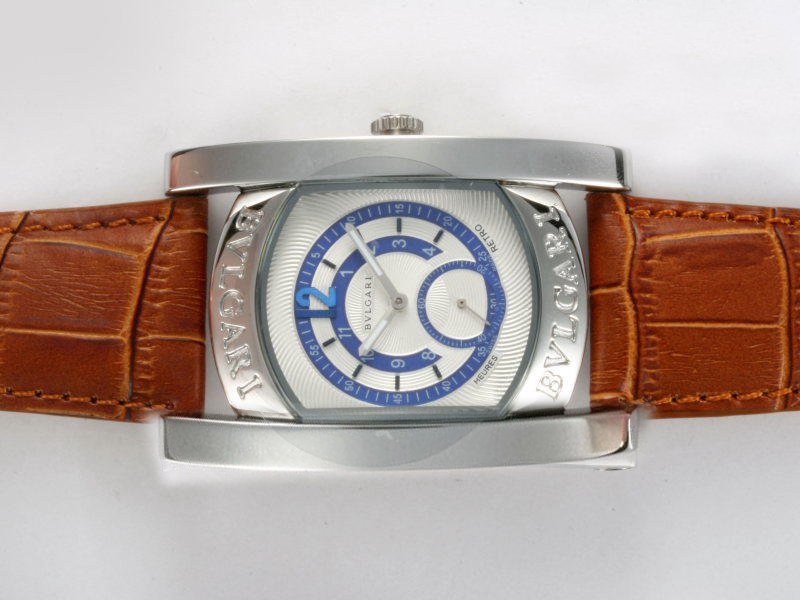 Bvlgari Assioma AA48PLTB Stainless Steel Bezel Brown Cow Leather Strap Mens Watch watches