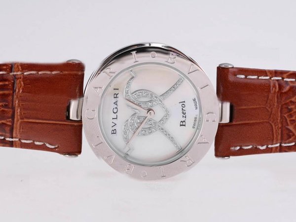 Bvlgari B.Zeroi BZ22C1SL Brown Cow Leather Strap Womens Stainless Steel Bezel Watch watches