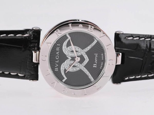 Bvlgari B.Zeroi BZ35BHSL Womens Round Black Cow Leather Strap Watch watches