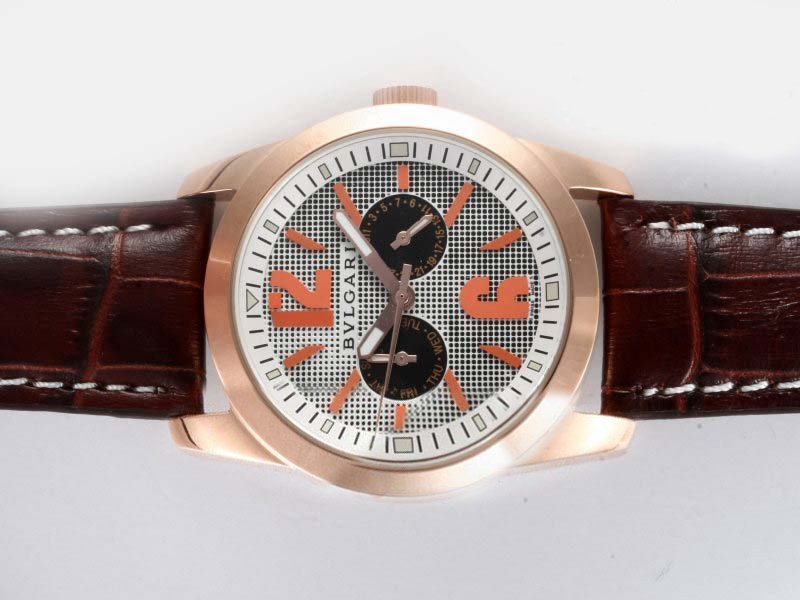 Bvlgari Diagono AC38BTAVD/SLN Mens Brown Cow Leather Strap Round Watch watches