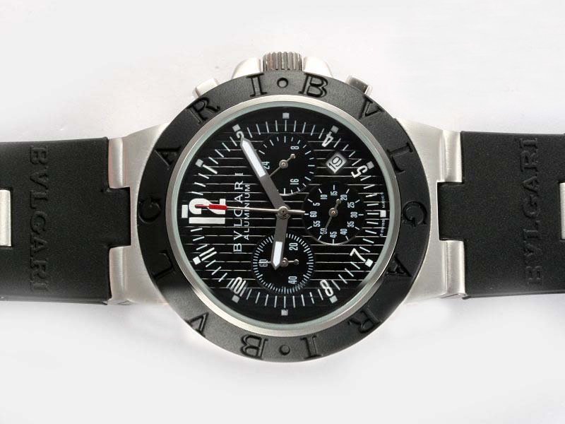 Bvlgari Diagono AC44BTAVD/SLN 44mm Black Dial Black Rubber Strap Watch watches