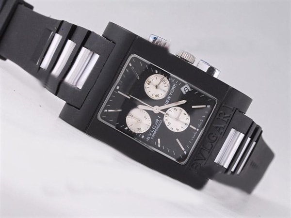 Bvlgari Rettangold RTC49BRSSD Rectangle Quartz Chronograph Black Dial Watch watches