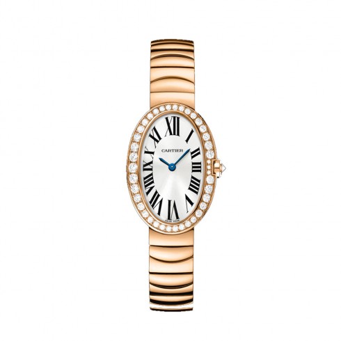 Cartier Baignoire Diamond Bezel Silver Dial 18 kt Rose Gold Ladies Watch WB520002 watches