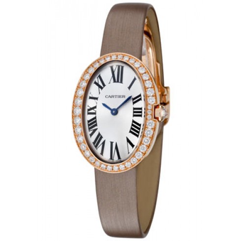 Cartier Baignoire Diamond Silver Dial 18k Rose Gold Ladies Watch WB520004 watches