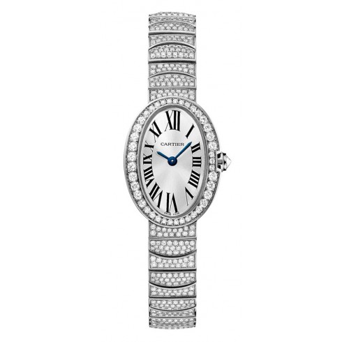 Cartier Baignoire Mini Silver Dial 18kt White Gold Diamond Ladies Watch HPI00327 watches