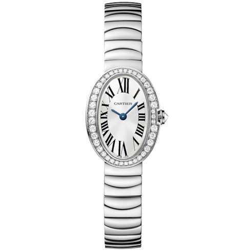 Cartier Baignoire Mini Silver Dial 18kt White Gold Ladies Watch WB520025 watches