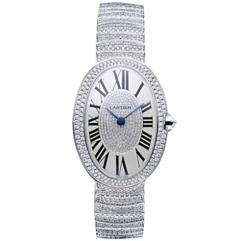 Cartier Baignoire Silver Diamond Dial 18kt White Gold Ladies Watch WB520018 watches