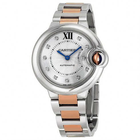 Cartier Ballon Bleu Automatic Diamond Rose Gold and Stainless Steel Ladies Watch WE902044 watches