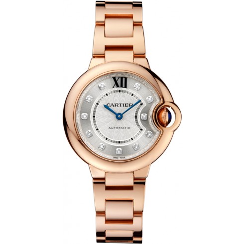 Cartier Ballon Bleu Automatic Silver Dial Diamond 18kt Rose Gold Ladies Watch WE902062 watches