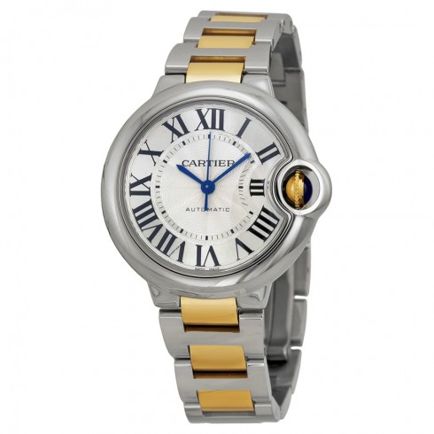 Cartier Ballon Bleu Automatic Silver Dial 18Kt Yellow Gold Ladies Watch W2BB0002 watches