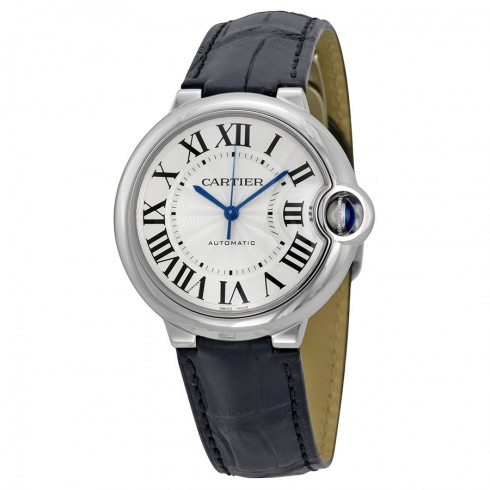 Cartier Ballon Bleu Automatic Silver Dial Stainless Steel Black Leather Ladies Watch W69017Z4 watches