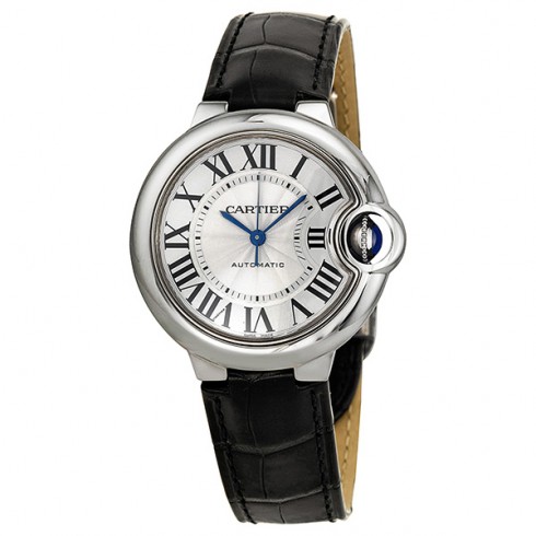 Cartier Ballon Bleu Automatic Silver Dial Stainless Steel Black Leather Ladies Watch W6920085 watches