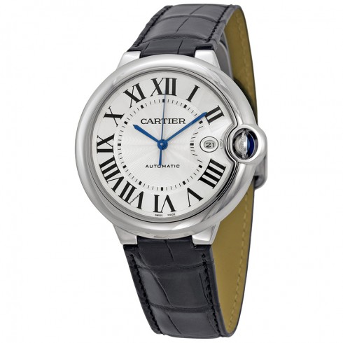 Cartier Ballon Bleu Automatic Silver Dial Stainless Steel Black Leather Men's Watch W69016Z4 watches