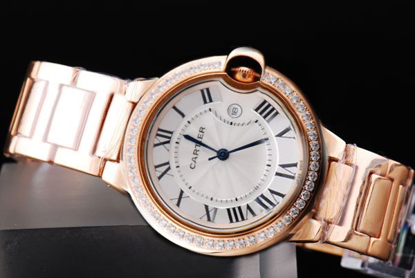 Cartier Ballon Bleu de Cartier WE902034 Rose Gold Rose Gold Strap White Dial Round Watch watches