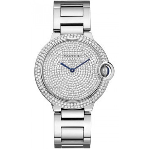 Cartier Ballon Bleu Diamond Pave Dial 18kt White Gold Unisex Watch WE902045 watches