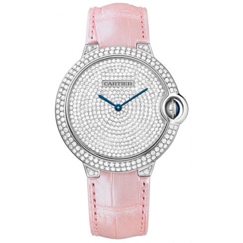 Cartier Ballon Bleu Diamond Pave Dial Pink Leather Ladies Watch WE902042 watches