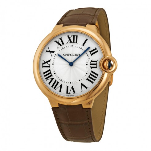 Cartier Ballon Bleu Extra Large Silver Dial 18kt Rose Gold Leather Men's Watch W6920054 watches