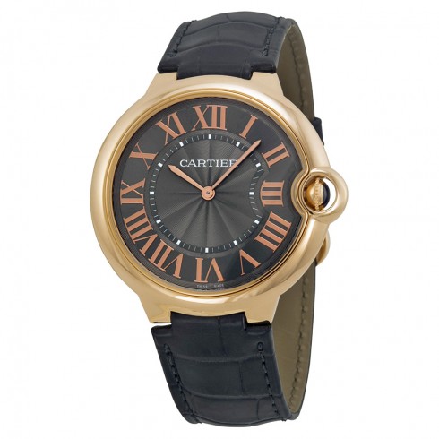 Replica Cartier Ballon Bleu Mechanical Grey Dial Black Leather Strap Men's Watch W6920089 Watch
