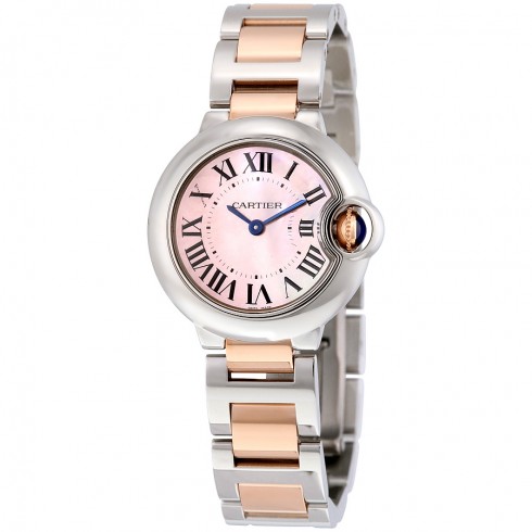 Cartier Ballon Bleu Mother of Pearl Stainless Steel and 18kt Rose Gold Ladies Watch W2BB0009 watches