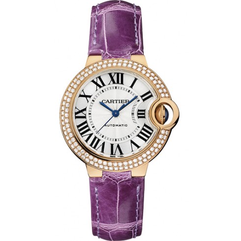 Cartier Ballon Bleu Silver Dial 18kt Pink Gold Purple Leather Ladies Watch WE902036 watches