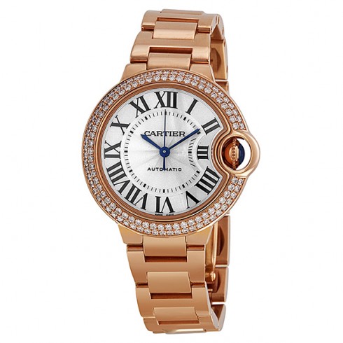 Cartier Ballon Bleu Silver Dial 18kt Rose Gold Diamond Ladies Watch WE902034 watches