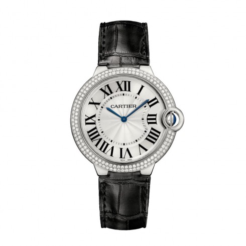 Cartier Ballon Bleu Silver Dial Alligator Leather Diamond Mens Watch WE902056 watches