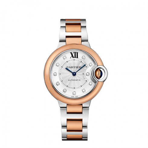Cartier Ballon Bleu Silver Dial Diamond Steel and 18K Rose Gold Ladies Watch W3BB0006 watches