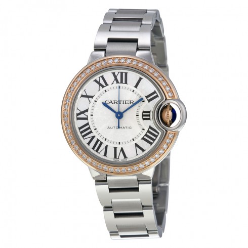 Cartier Ballon Bleu Silver Dial Stainless Steel Diamond Ladies Watch WE902080 watches