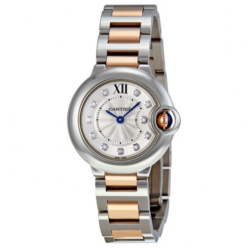 Cartier Ballon Bleu Silver Dial Steel and 18kt Rose Gold Ladies Watch WE902030 watches