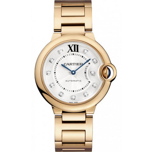 Cartier Ballon Bleu Silver Diamond Dial 18kt Rose Gold Unisex Watch WE902026 watches