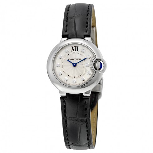 Cartier Ballon Bleu Silver Diamond Dial Black Alligator Leather W4BB0008 watches