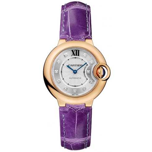 Cartier Ballon Bleu Silver Diamond Dial Purple Leather Ladies Watch WE902040 watches