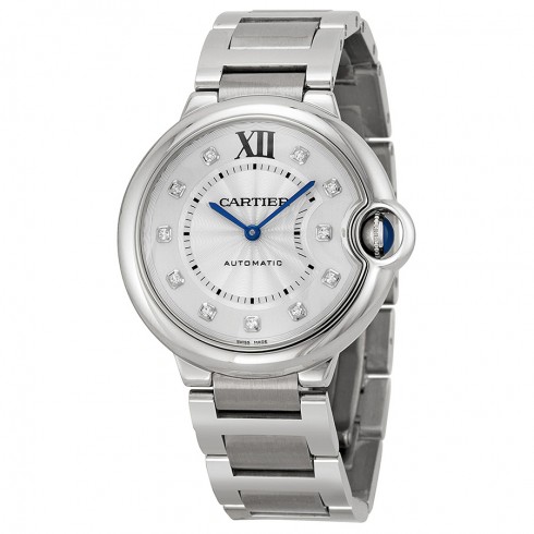 Cartier Ballon Bleu Silver Diamond Dial Stainless Steel Unisex Watch WE902075 watches