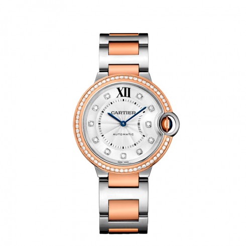 Cartier Ballon Bleu Silver Diamond Dial Steel and Rose Gold Ladies Watch WE902077 watches
