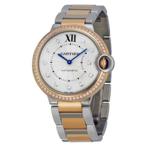 Cartier Ballon Bleu Silver Diamond Dial Steel and Rose Gold Ladies Watch WE902078 watches