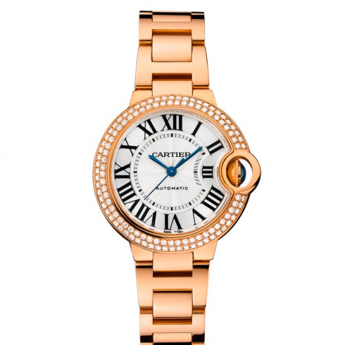 Cartier Ballon Bleu Silver Guilloche Dial Automatic Diamond Ladies Watch WE902064 watches