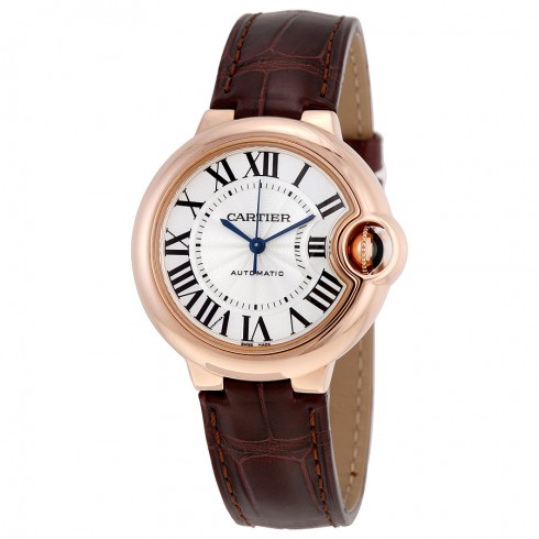 Cartier Balloon Bleu Silvered Opaline Flinque Dial Brown Leather Men's Watch W6920097 watches