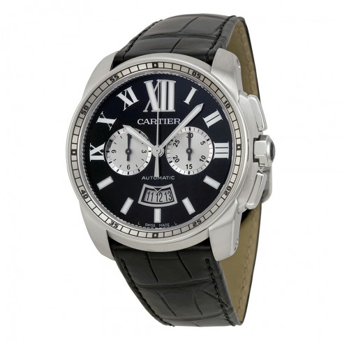 Cartier Calibre De Cartier Black Dial Black Leather Men's Watch W7100060 watches
