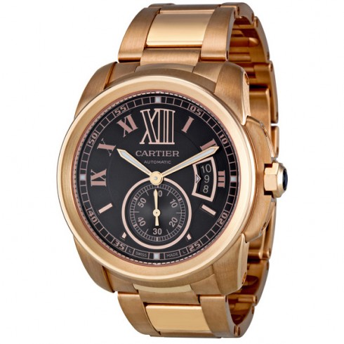 Cartier Calibre de Cartier Brown Dial 18kt Rose Gold Men's Watch W7100040 watches