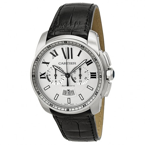 Cartier Calibre de Cartier Silver Dial Black Leather Automatic Men's Watch W7100046 watches