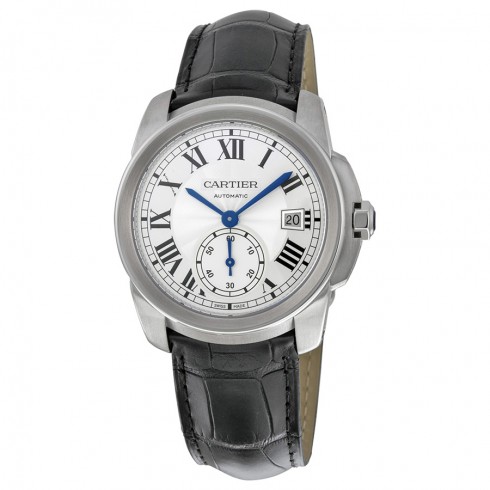 Cartier Calibre de Cartier Silver Dial Black Leather Men's Watch WSCA0003 watches