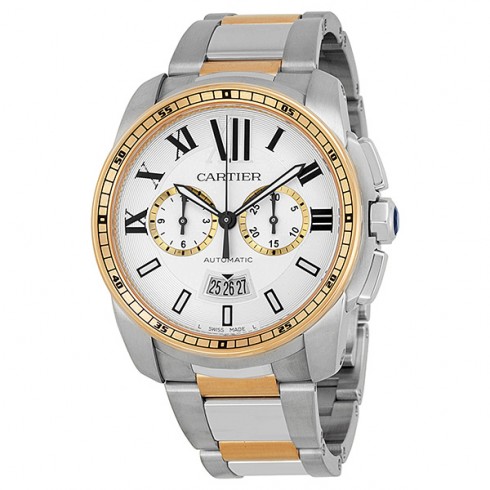 Cartier Calibre de Cartier Silver Dial Steel and 18kt Pink Gold Automatic Men's Watch W7100042 watches