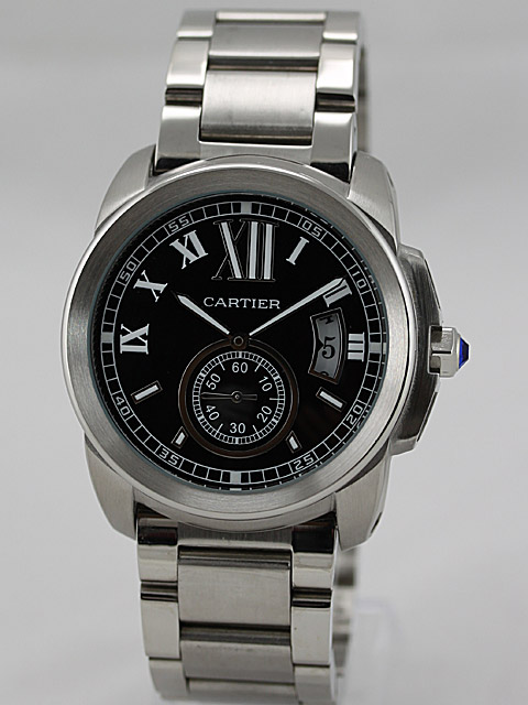 Cartier Calibre de Cartier W7100016 Round Black Dial Silver Stainless Steel Strap Watch watches